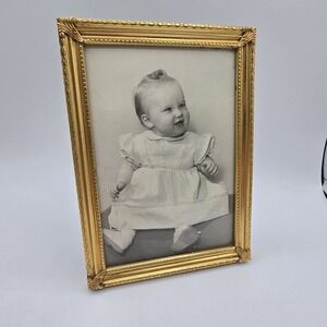 MCM Brass/Gold Tone Metal Picture Frames With Photo Of Baby Girl